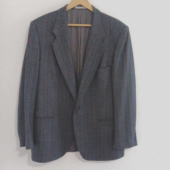 Yves Saint Laurent Blazer Mens 44R Herrington Stripe FRANCE Gray Blue Classic